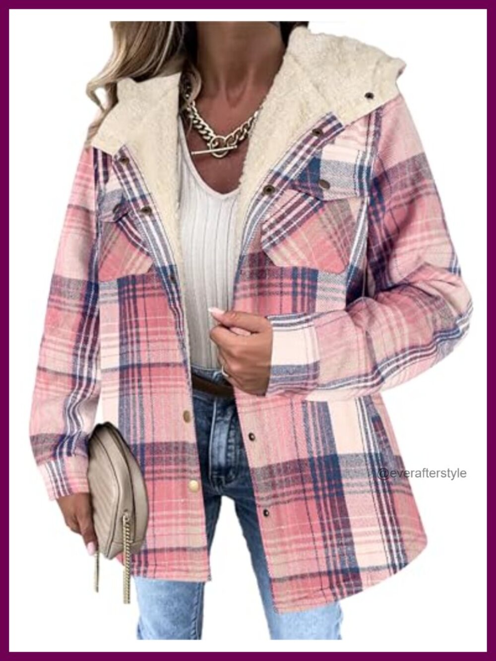 Zeagoo Women's Flannel Plaid Shacket Fleece Lined Hooded Warm Coat